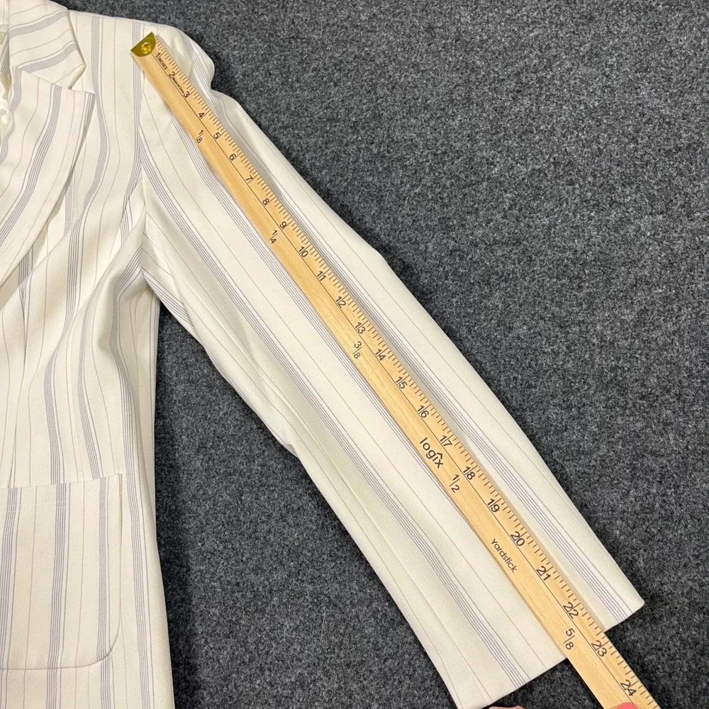 Amanda Smith Womens Pinstripe Blazer Ivory‎ Navy Single Button Stretch Jacket 6